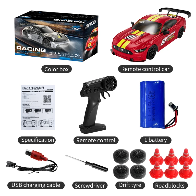 

KF28 Fast Racing Rc Drift Car 1/16 Full Proportional Four Wheel Drive Led Lights App Control Racing Remote Control Car Model
