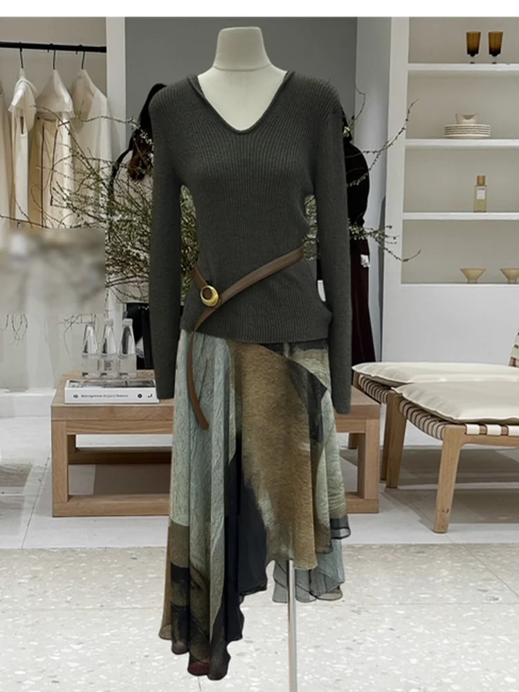 Tourist Wear Women's Knitted Hat Jacket Half Skirt Two-Piece Set Retro Apocalyptic Style Long Sleeve High Waist Warm Cotton