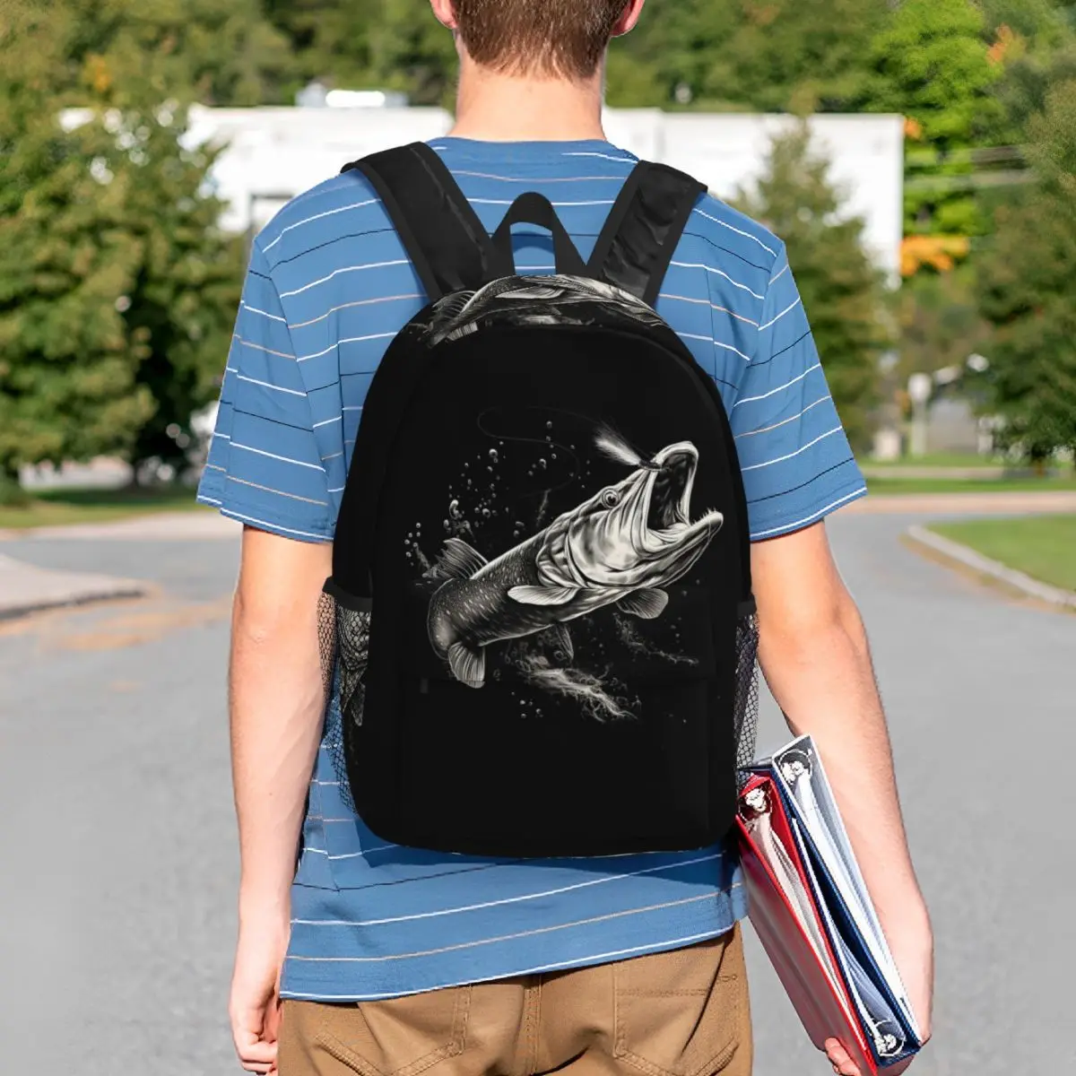 Fishing Lover Pike Fish Design Backpack Student BookBag Boys Girls School Bag Laptop Shoulder Bags