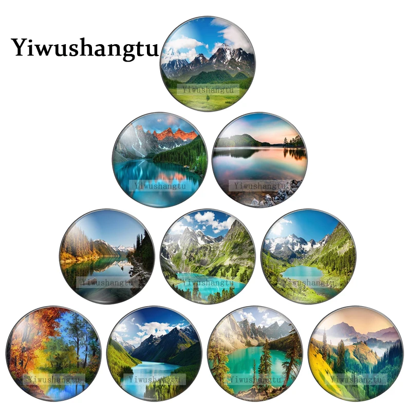 

Beautiful Nature art mountain and lake Patterns 12mm/18mm/20mm/25mm Round photo glass cabochon demo flat back Making findings