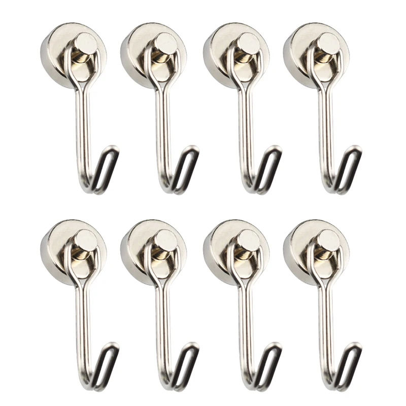 

4/8PCS Strong Neodymium Magnetic Hook Hold Up To 12kg 5Pounds Diameter 20mm Magnets Quick Hook For Home Kitchen Workplace etc