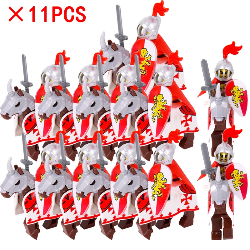 11pcs/lot Medieval Figures Middle Ages Rome Warriors Soldiers Horse Castle King Dragon Knights Building Blocks Bricks Toys gifts