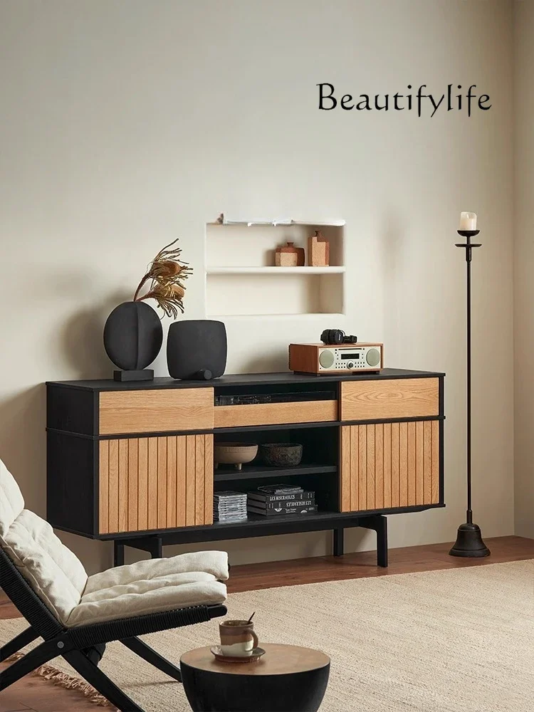 V Moore Side Cabinet Nordic Modern Retro Solid Wood Wabi-sabi Wind Black Bucket Cabinet Designer Cabinet