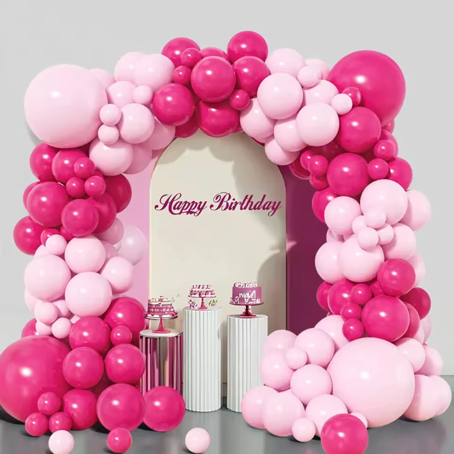 104pcs Pink, Purple, and Gold Balloon Set, Suitable for Weddings, Birthdays, Pop Parties, Bridal Showers, and Bachelor Parties
