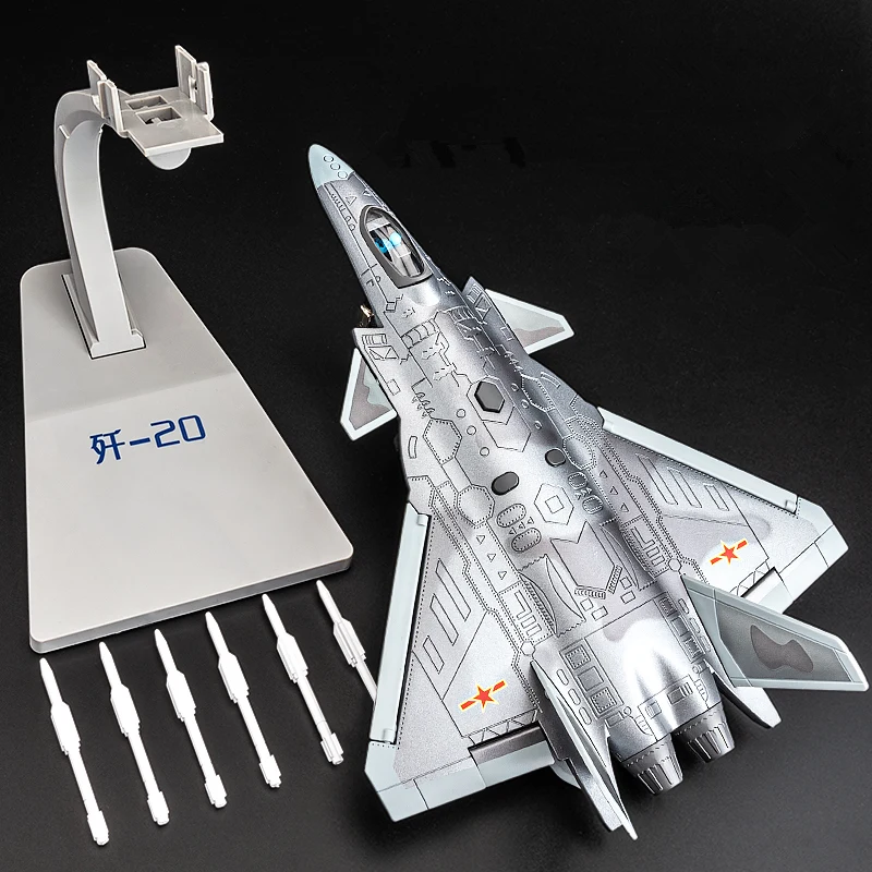 

1/84 Chengdu J-20 Alloy Stealth Fighter Aircraft Airplane Model Metal Fighter Battle Plane Model Sound and Light Kids Toys Gifts