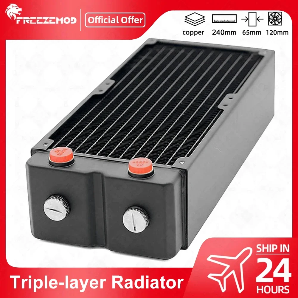 FREEZEMOD Radiatore in ottone da 240 mm Spessore 65 mm Raffreddamento ad acqua per computer Dissipatore di calore a triplo strato Fila indipendente TSRP-HP65-240