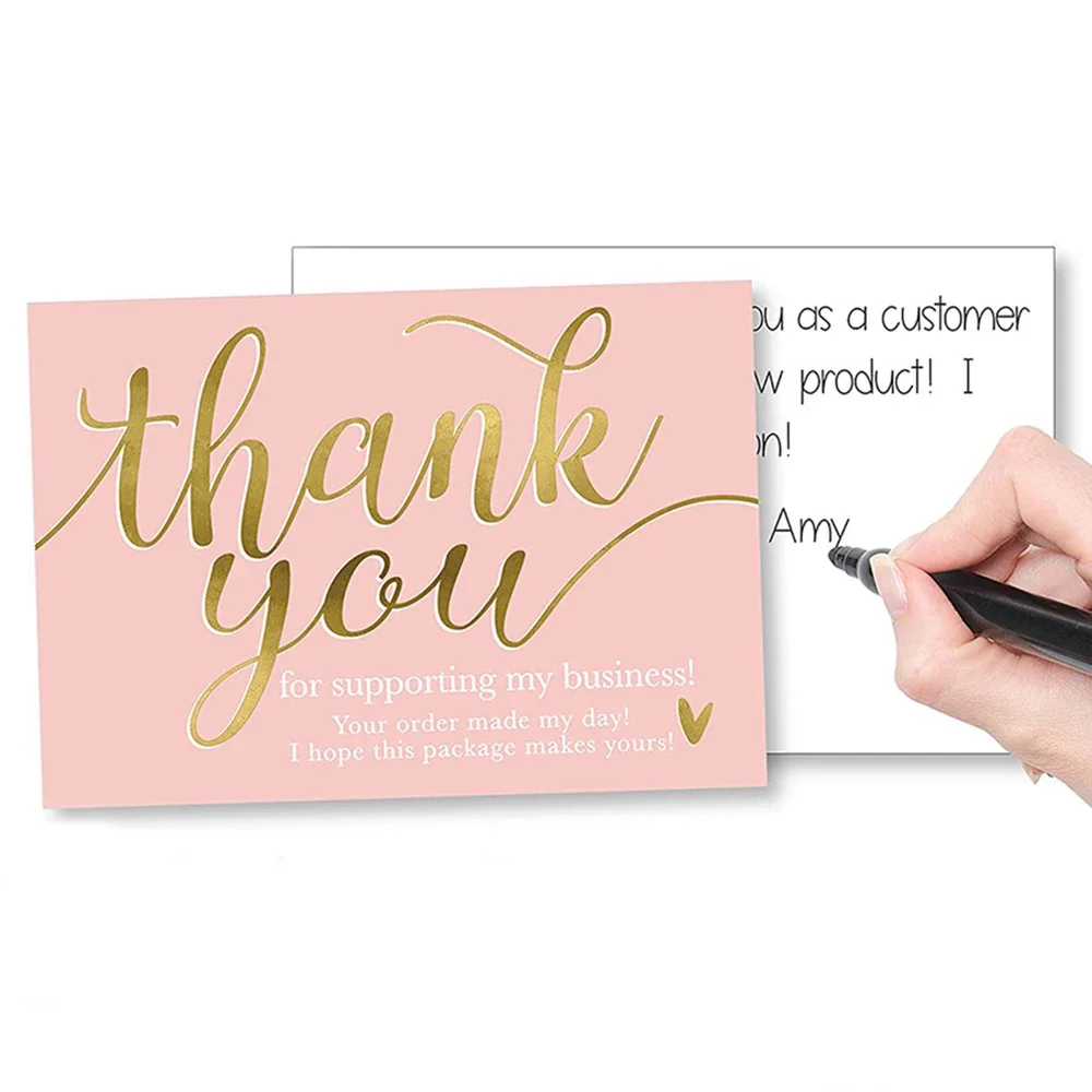 50pcs Pink Thank You for Supporting Thanks Greeting Card My Small Business Card Appreciation Gift Message Card Writable 5*9cm