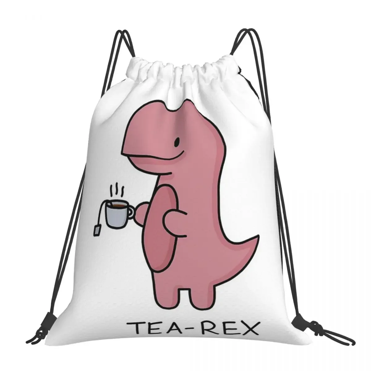 

'Tea-Rex' Illustration Backpacks Portable Drawstring Bags Drawstring Bundle Pocket Sports Bag BookBag For Man Woman Students