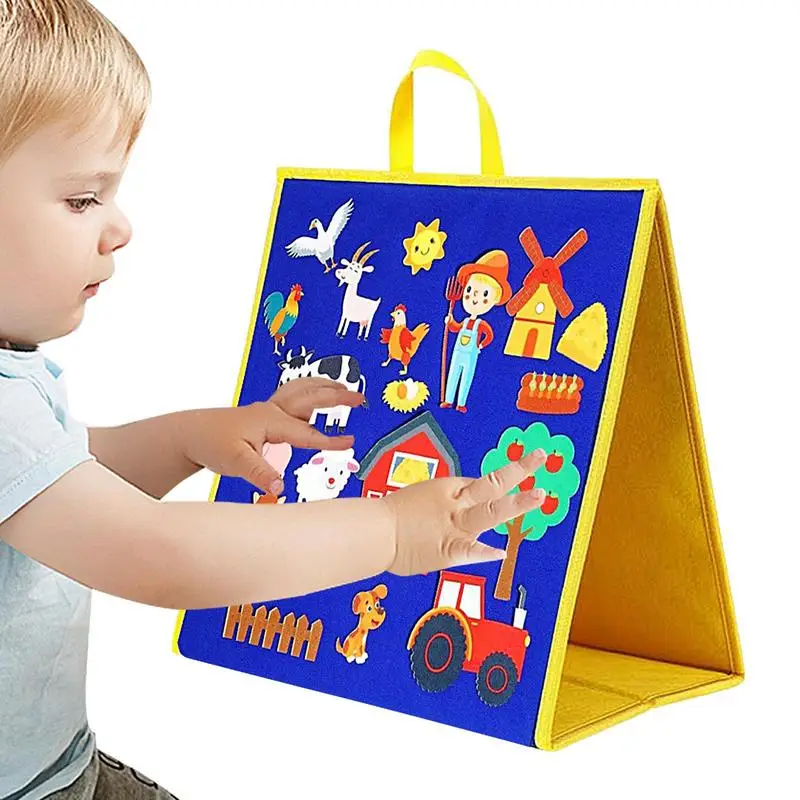 Foldable Felt Board For Classroom DIY Felt Board Story Sets With Handle Children's Learning Board Ocean Farm Animal Teaching Aid