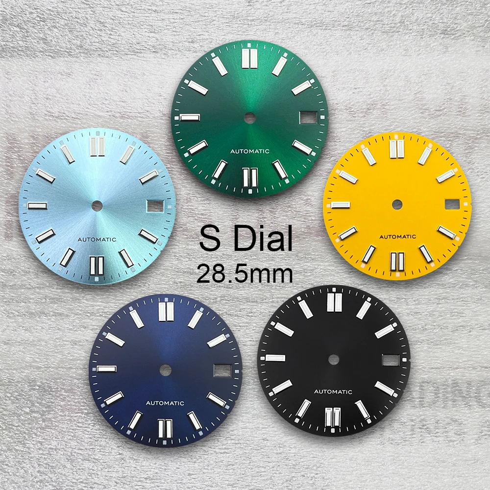 

28.5mm S Logo Sunray Dial Suitable For NH35/NH36/4R/7S Japanese Movement Green Luminous 3/3.8/4.1 O'clock Watch Accessories