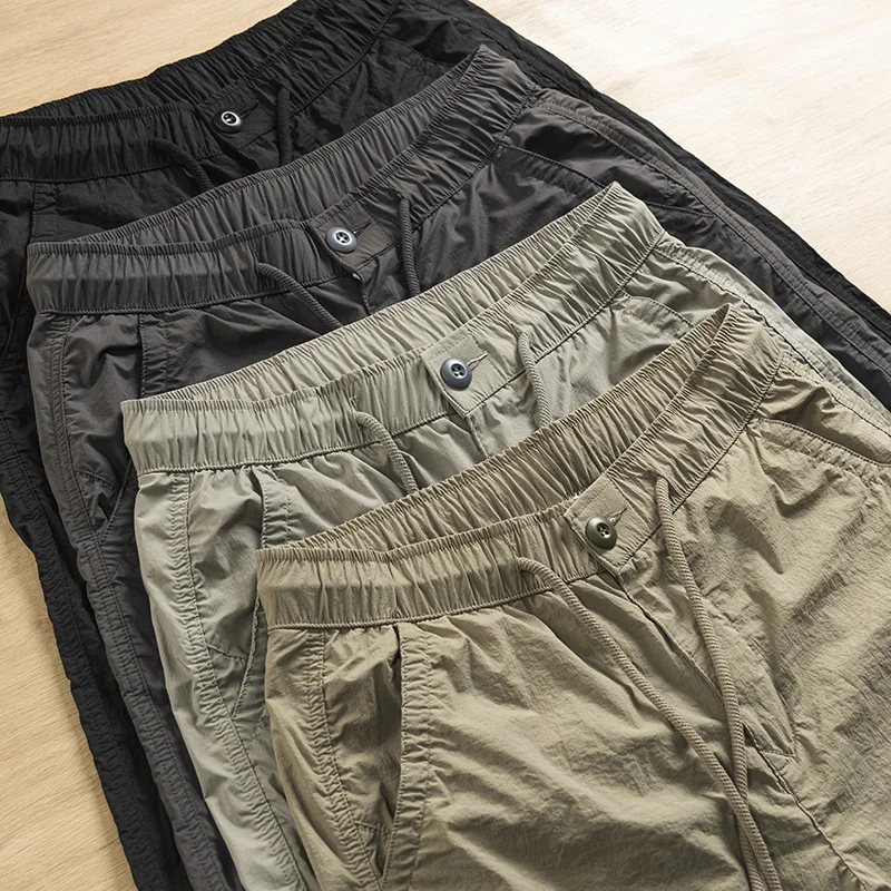 Summer Men's Thin Qui Dry Casual Trousers Korean Sle Sports Loose Waist Cargo Pants Elastic Waisand Long Trousers