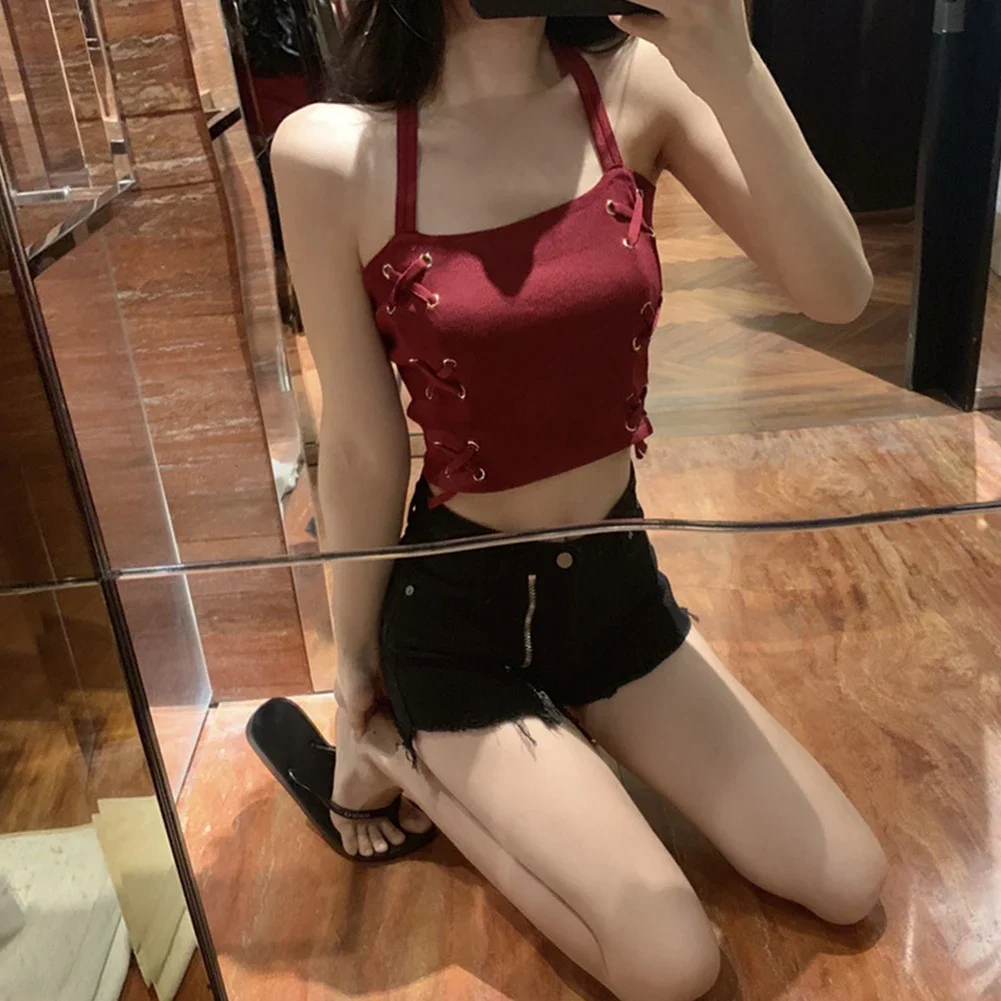 Backless Crop Top Hot Girl Camisole Slightly Elastic Fabric Solid Color Style Suitable For Vacation Applicable For Female