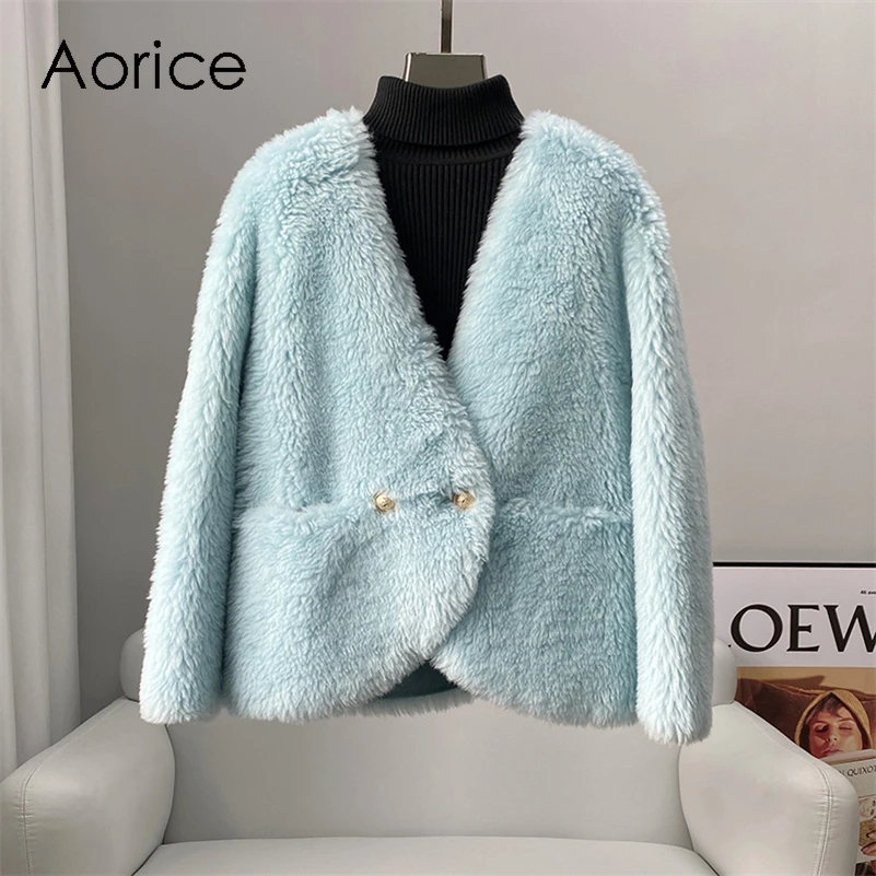 

Aorice Women Real Wool Fur Coat Jacket Female Winter Coats Over Size Jackets Trench CT229