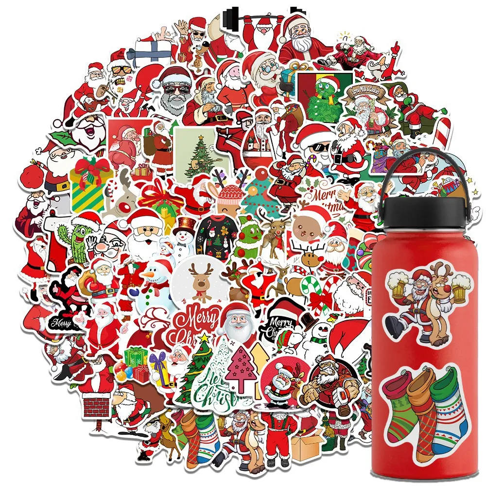 100PCS No-repeat New Christmas Stickers Cartoon Laptops Luggage Scooters Stickers DIY Toys Gift