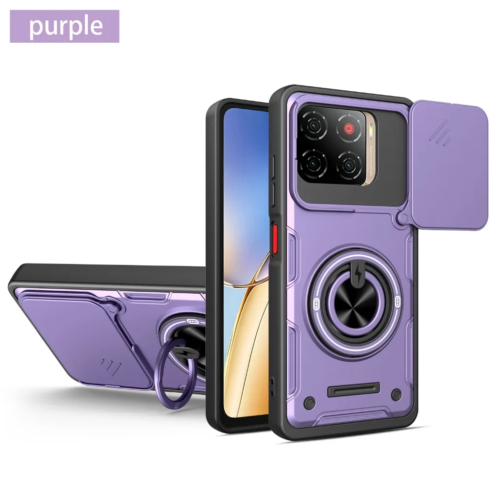 Slide Camera Lens Protector 360° Ring Holder Stand Armor Phone Case For ZTE Blade A56 A36 5G Shockproof Heavy Duty Back Cover