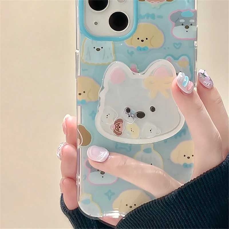 Korea Cute Cartoon Quicksand Puppy Bracket Phone Grip Tok Griptok Holder Ring For iPhone 16 Phone Stand Support Holder Girl Gift - view 5