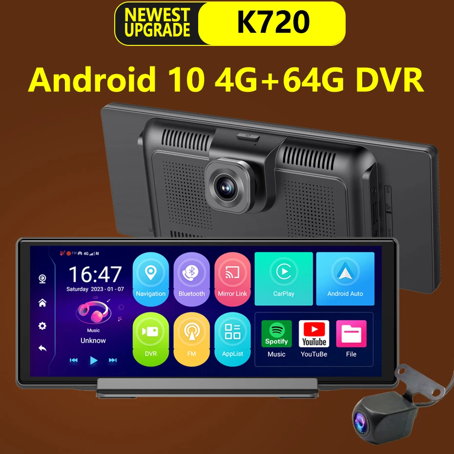 

10.26 Inch Car DVR K720 K700 Carplay Auto 4G GPS Navigation Dashboard FHD Dual Lens Android 10 Rearview Mirror Recorder Dashcam