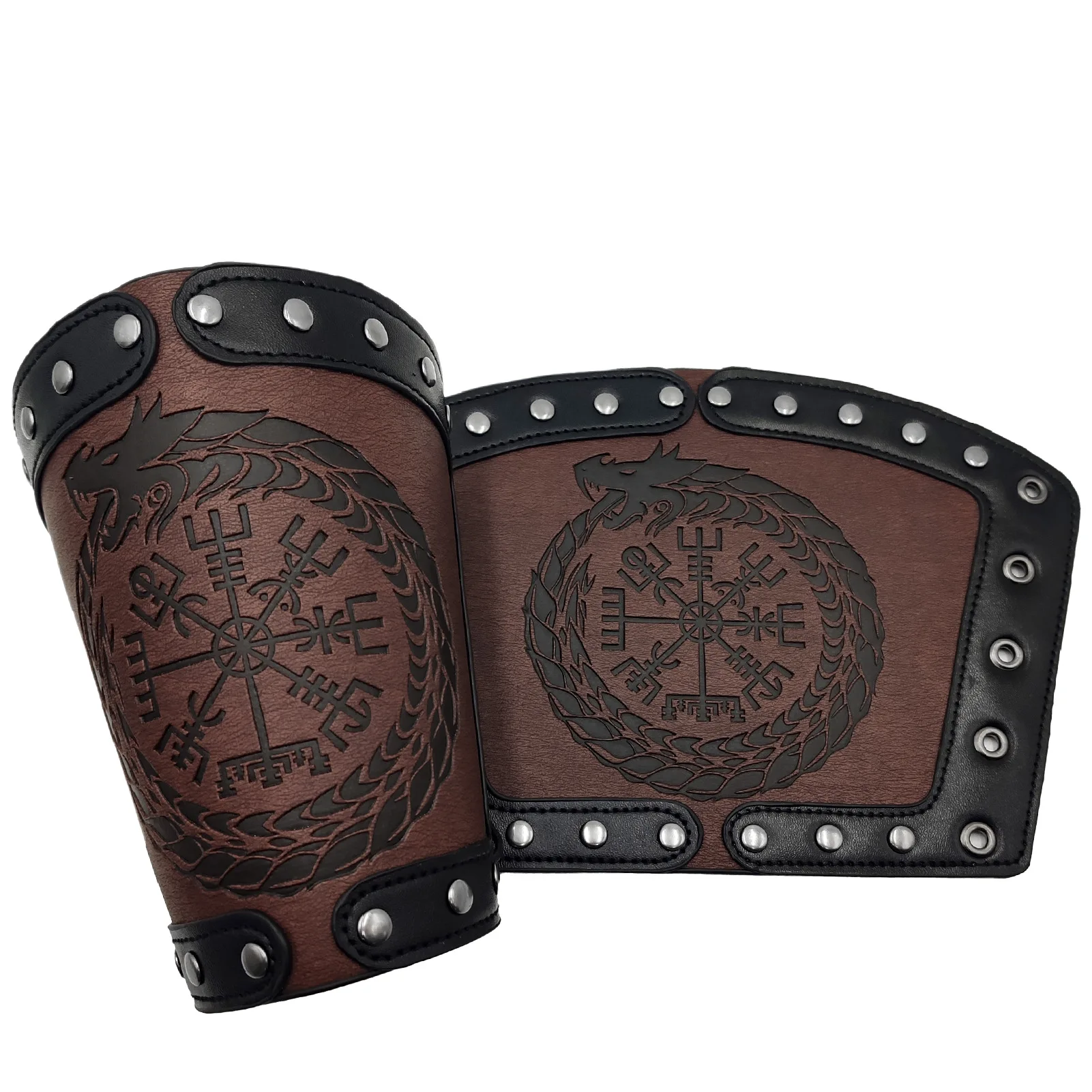 Medieval Leather Armor Arm Warmers Lace-Up Viking Knight Gauntlet Wristband Multicolor Embossed Bracer Cosplay Accessories