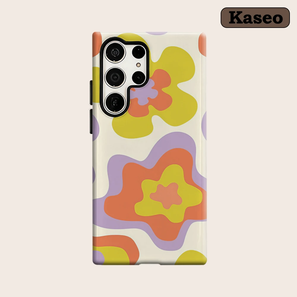Kaseo Phone Case for Samsung Galaxy S26 S25 Ultra S24 S23 Ultra Plus Shockproof Double Layer Psychedelic Retro Floral Cover