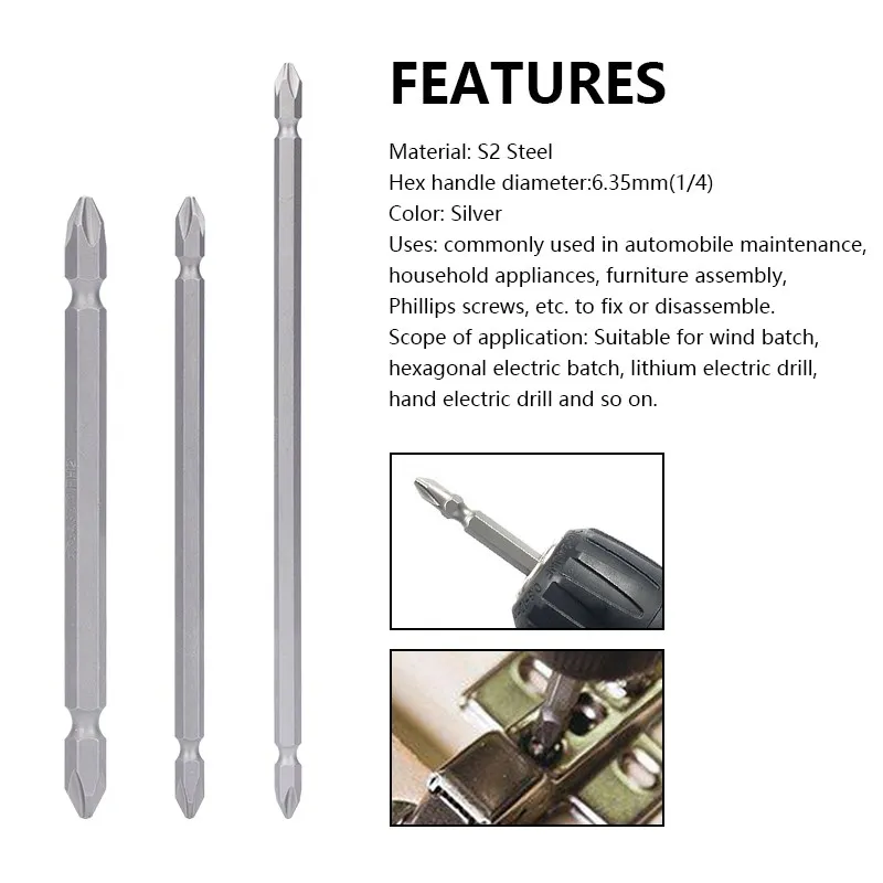 XCAN Double Head Screwdriver Bit 6mm Diameter Magnetic Cross Head Screwdriver Bits 110/150/200mm Length Hand Tools