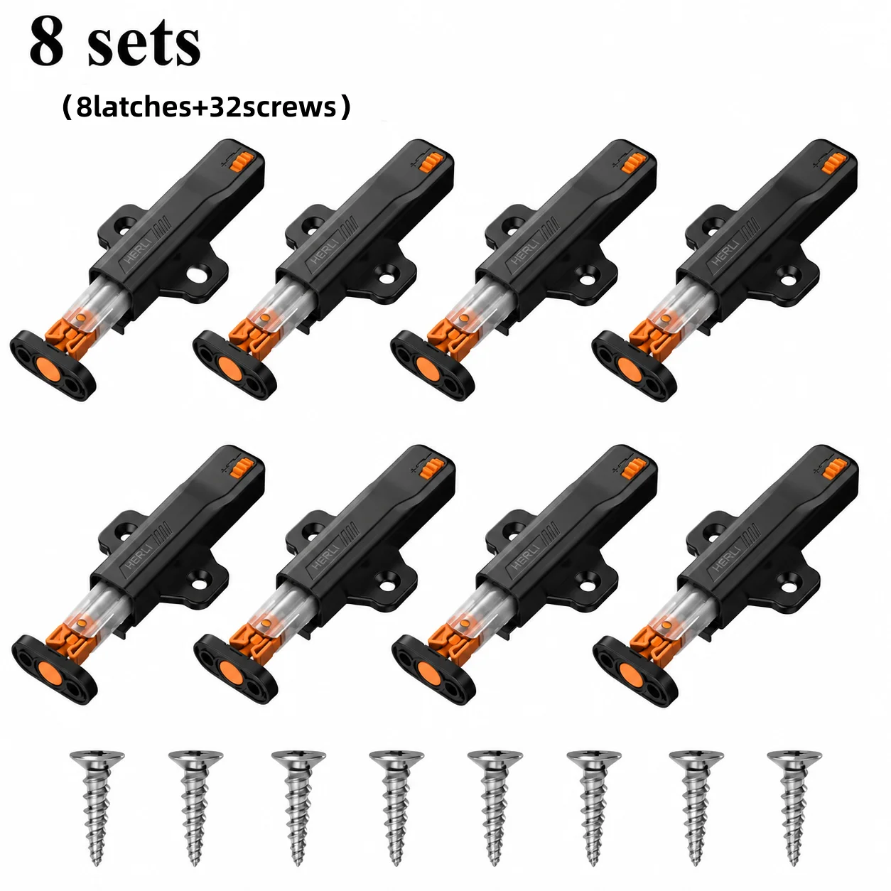 8Sets Push to Open Latch Self-Locking Touch Catch Concealed Spring Cabinet Locks for Kitchen Wardrobe Furniture (32 Screws)