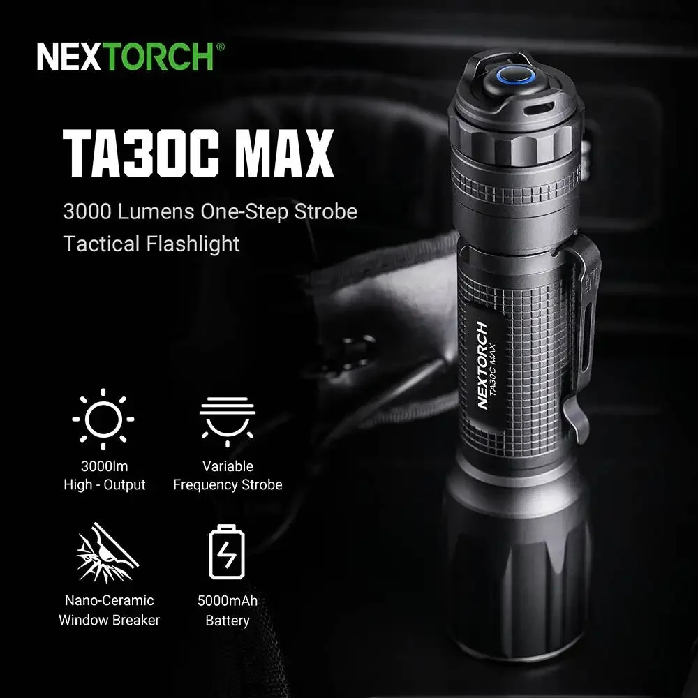 Nextorch TA30C MAX Tactical Flashlight 3000 Lumens Rechargeable Police Pocket Torch Included 1 X 21700 Battery for Self Defense