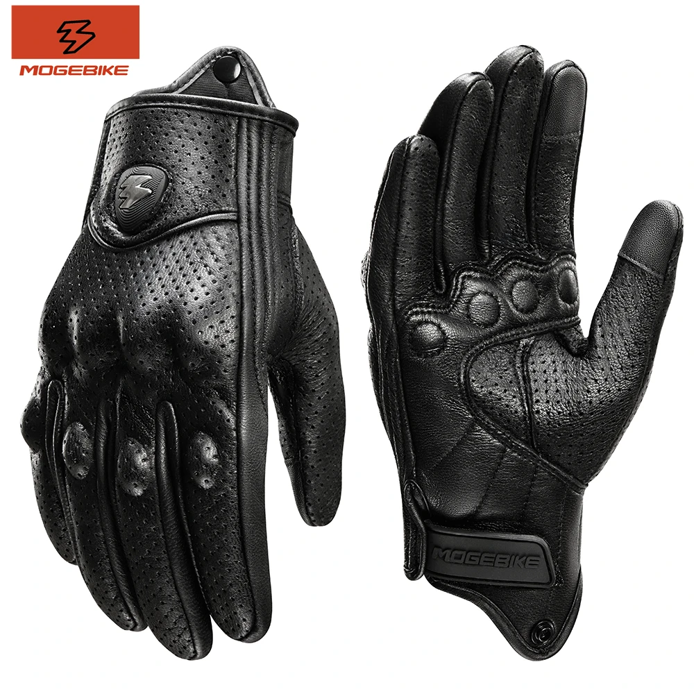 S-3XL Summer New Vintage Leather Motorcycle Gloves Men Black Wear-resistant Guantes Touchscreen Anti-slip Retro Motobiker Luvas