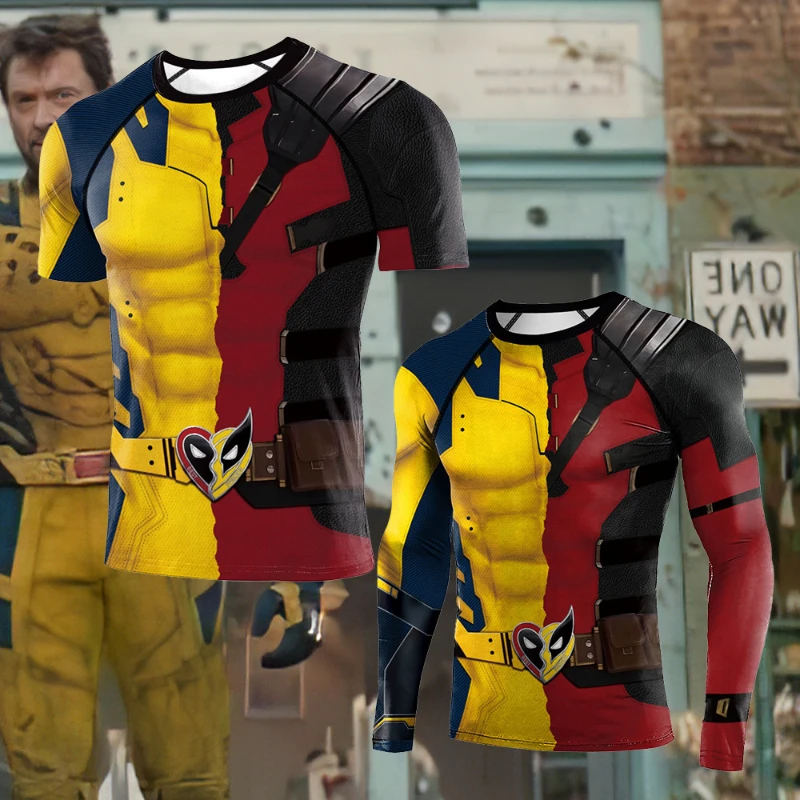 

Anime Superhero Cosplay Costume Deadpool Wolverine Compression Shirt Workout Fitness Summer Top Clothing