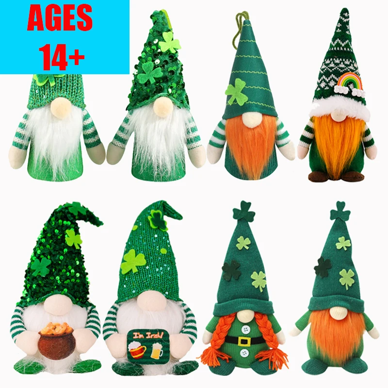 1PCS Green Figurine Ornament Ireland St. Patric Day Decoration Creative Green Leafy Faceless Gnome Old Man Ornament Decor