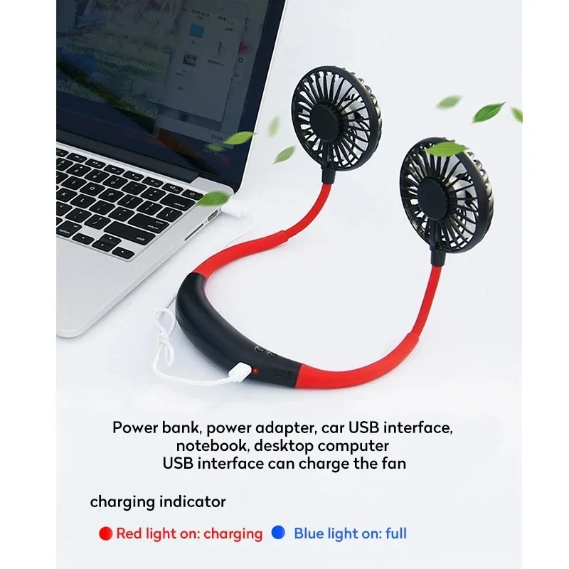 USB tragbarer Lüfter kalte Hände frei Hals hängen wiederauf ladbare Mini-Sport ventilator 3-fach verstellbarer Hals Dual Home Office