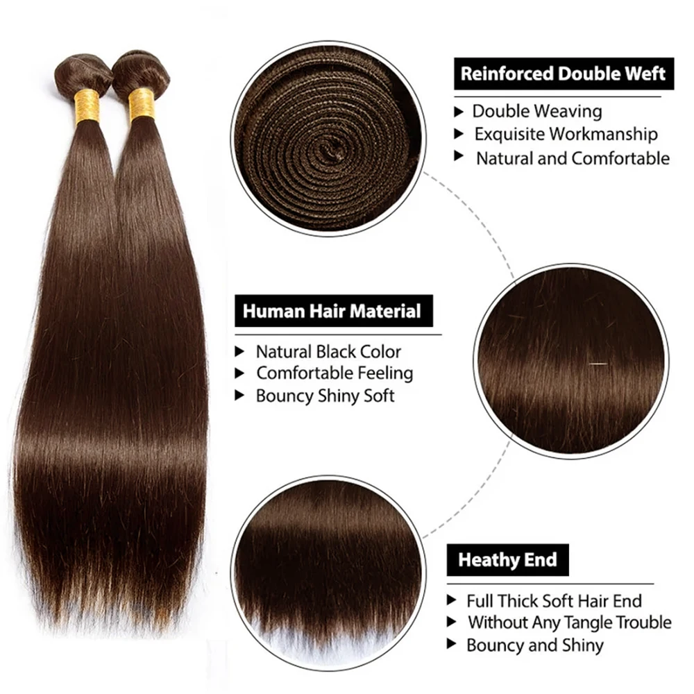 Chocoladebruine Steil Mensenhaar 1/3 Bundels Deals Bot Recht Bruin Braziliaans Haar Weven Bundels Remy Human Hair Extension