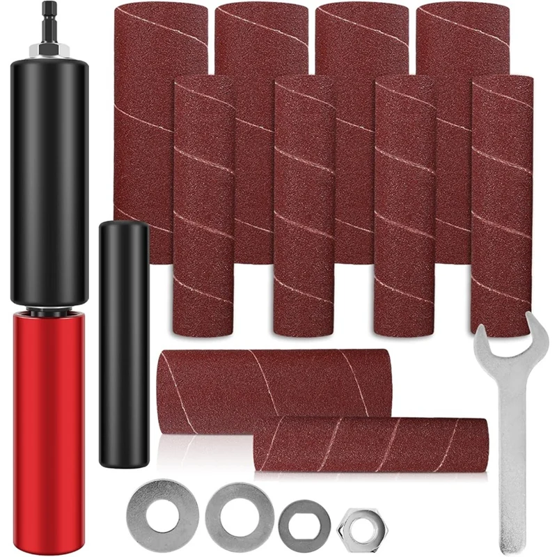 Set levigatrice a tamburo, adattatore levigatrice per mandrino a tamburo per levigatura in gomma, con tamburo di carta vetrata a grana 120, manicotti abrasivi per trapano elettrico