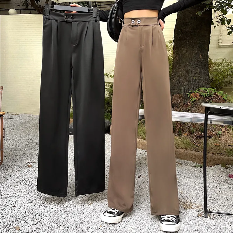 High Waist Wide Leg Pants Women's Korean Style Autumn New Vintage Casual Trousers Student Loose Fit Pants Commute Style