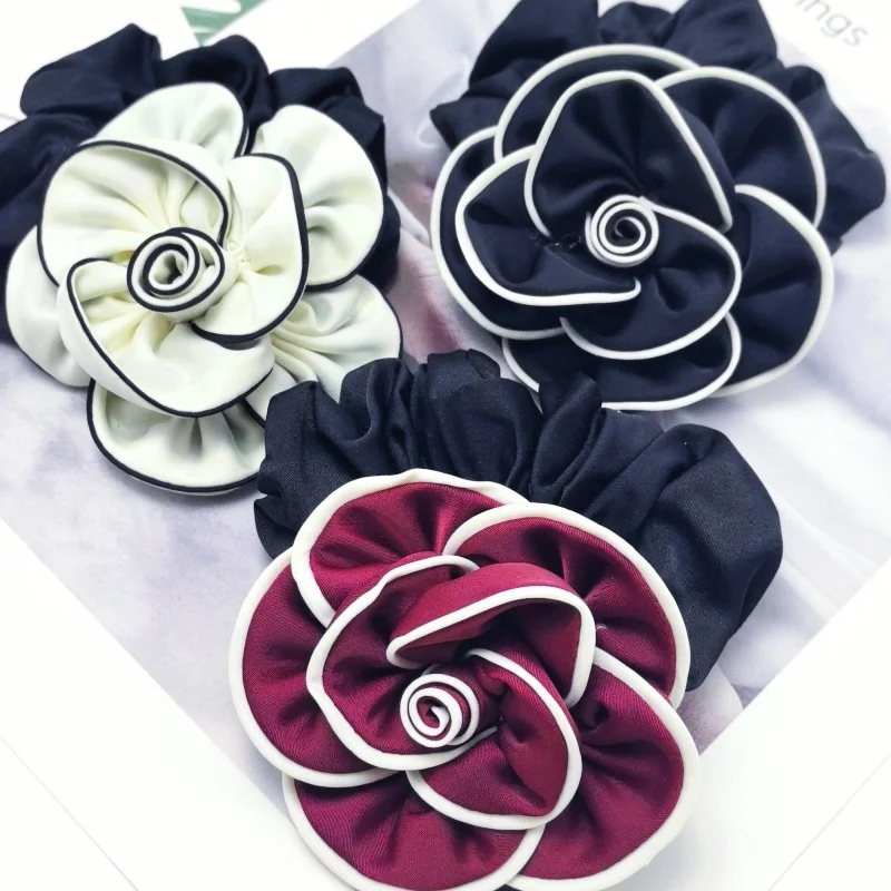 Autumn Camellia Handmade Flowers Hair Ties French Vintage Headband for Women Stylish and Chic Headrope Elegant Hair Scrunchies