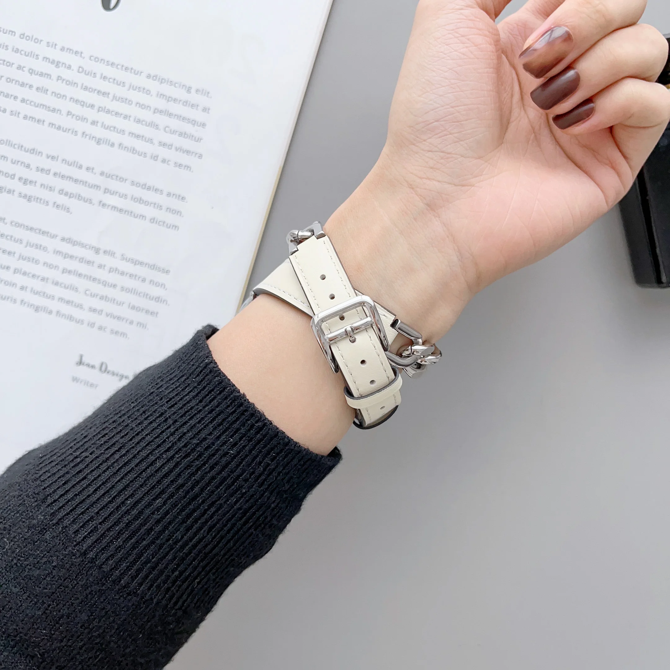 Leather Correa For Apple Watch 8 Ultra 49MM Strap 45mm 41mm Replacement  Double Tour Metal Bracelet For IWatch Series 8 7 44mm