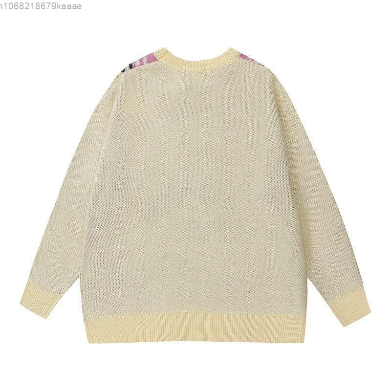 Sanrio Hello Kitty Fun Niedlicher Jacquard-Strickpullover mit Rundhalsausschnitt, koreanischer Stil, lockerer, fauler Stil, lässig, trendig, vielseitiger Pullover