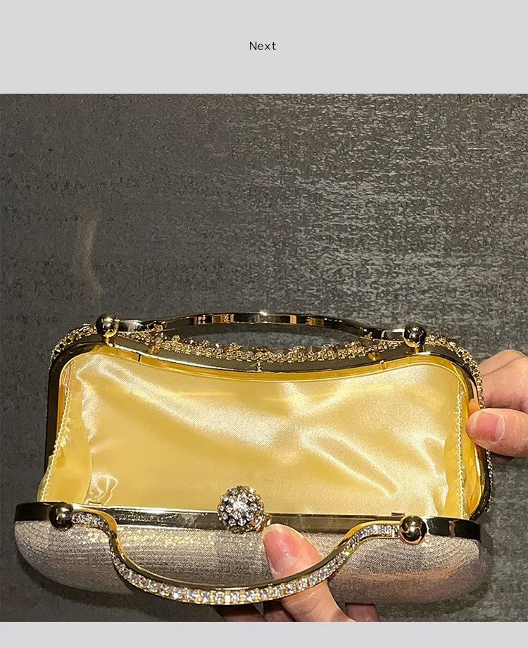 Metallische Strass-Diamant-Abendclutch mit Goldener Quaste, Luxuriöse Braut-Hochzeits-Party-Handtasche für Damen, Formelle Bankett- und Abschlussball-Tasche – Detail 13