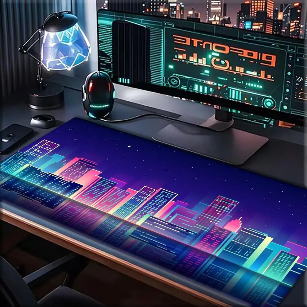 Neon Cyber City Gaming Mouse Pad Extended Desk Mat Non-Slip Rubber Base Vaporwave Large MouseMat PC Laptop Keyboard XXL Mousepad
