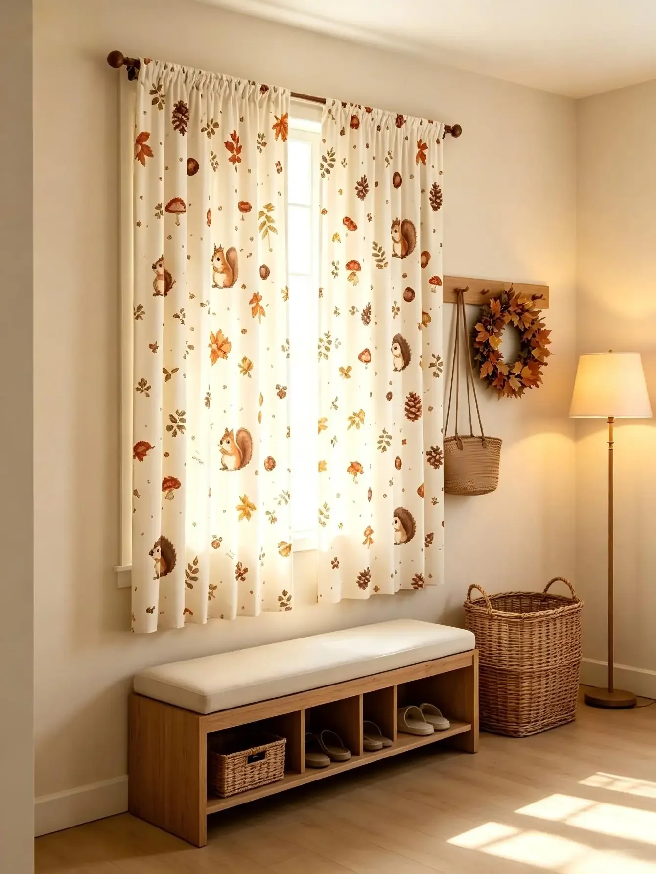 2PCS Digital Print  Curtain, Squirrel Hedgehog, Bohemian Style  Curtain Panel for Home Living Room Bedroom Decor