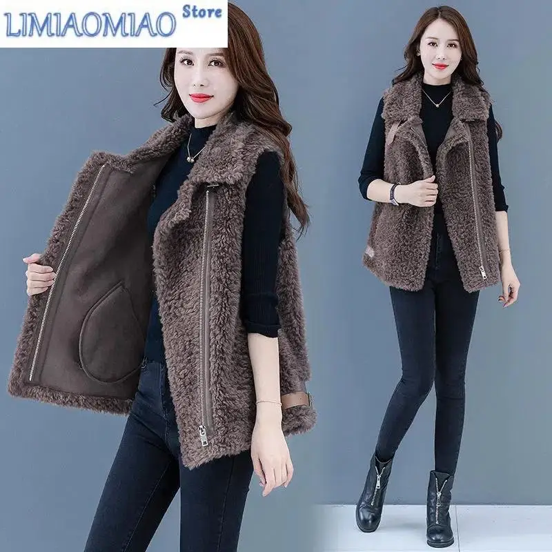 

New Female Autumn Winter Fashion Outer Wear Waistcoat Imitation Fur Coat Women European Station Lamb Hair Vest Jacket