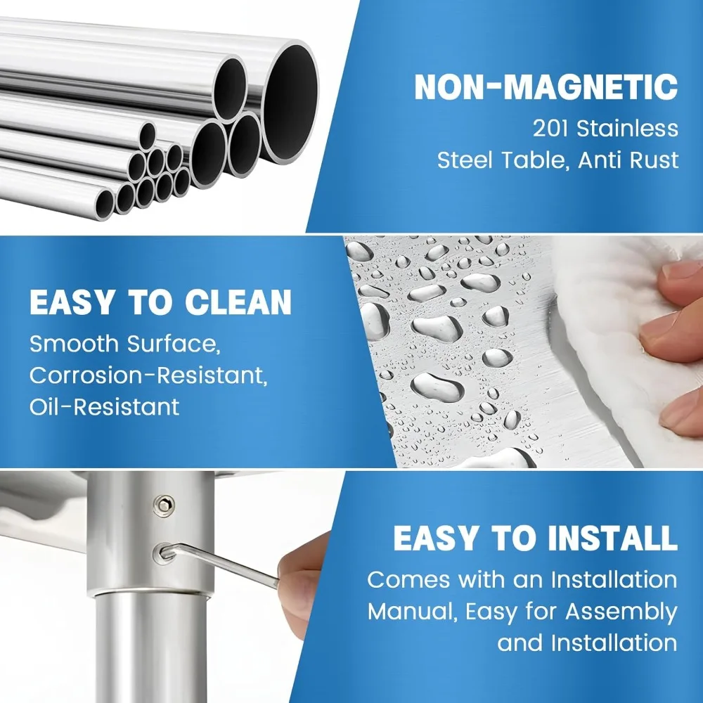 طاولة من الفولاذ المقاوم للصدأ للإعداد والعمل مع رف داخلي مقاس 24 × 24 بوصة NSF طاولة إعداد المطبخ التجارية المعدنية مع طاولة إعداد المطبخ التجارية القابلة للتعديل