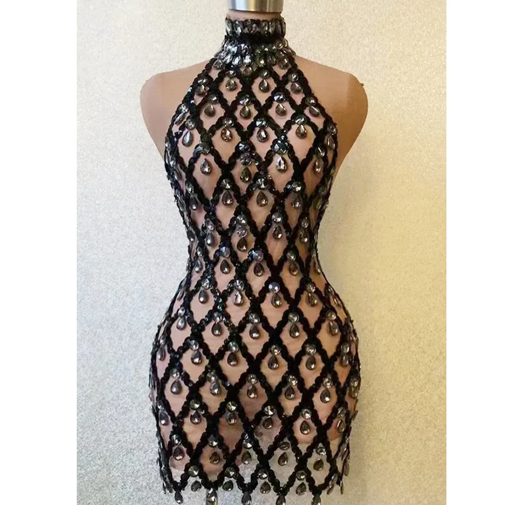 Sparkly Black Sequins Sleeveless Birthday Stones Transparent Backless Dress  Shiny Evening Celebrate Outfit Stretch Mesh shaokao - AliExpress 200000345