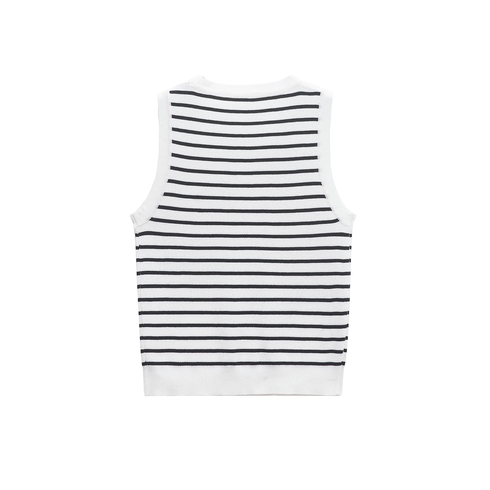Dave&Di 2025 SS Minimalist Women's Striped Knitted T-shirt Summer Cotton Sleeveless T-shirt Tank Top Vest Women
