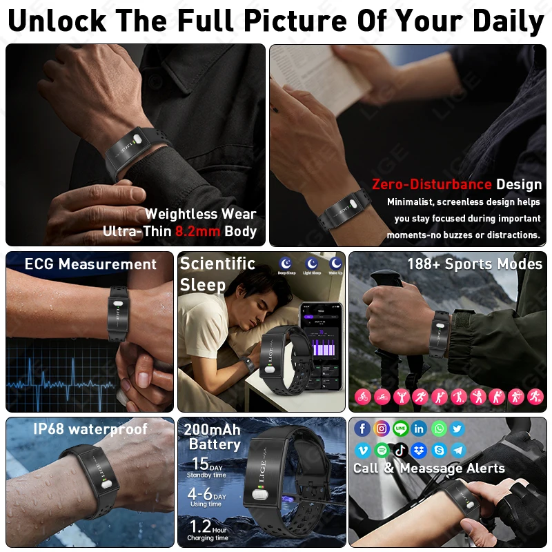LIGE 2026 New AI-Diagnosis Care Smart Bracelet ECG+PPG Blood Pressure Body Fat Five Organ Fitness Waterproof Health Smartwatch