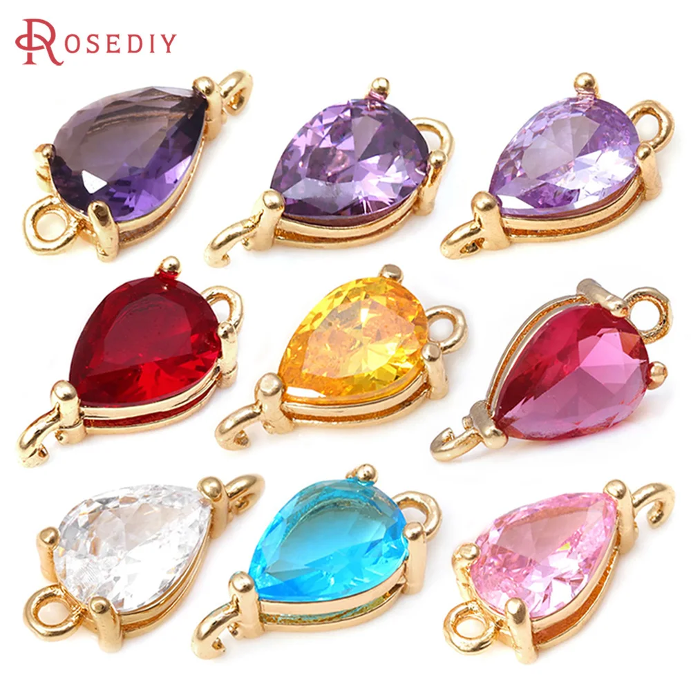 

10PCS 18K Gold Color Brass Zircon 2 Holes Drop Connect Charms Pendants High Quality Necklace Earrings Jewelry Diy Accessories