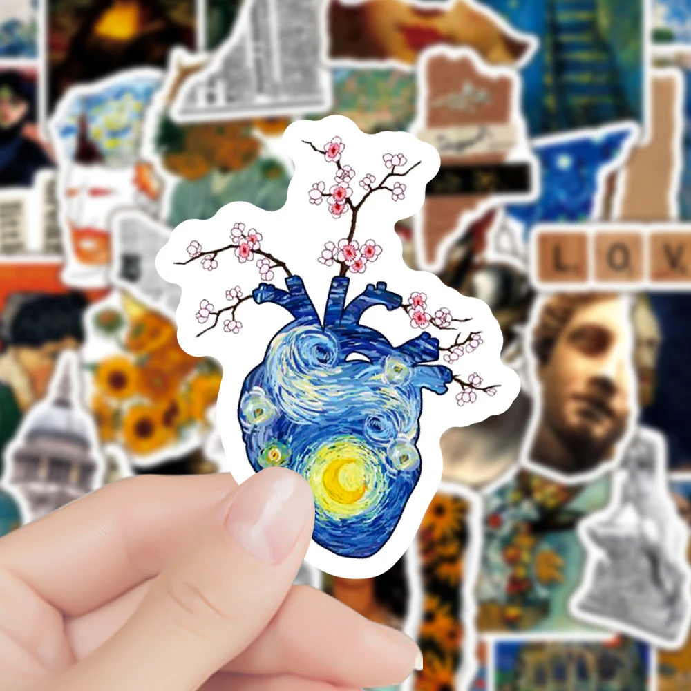 10/30/50pcs 세계적으로 유명한 예술 유화 스티커 만화 복고풍 미적 스티커 가방 전화 노트북 낙서 데칼 장난감