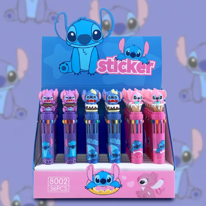 Imagem -02 - Disney Cartoon Caneta Esferográfica Lilo e Stitch Boneca Estudante Suprimentos Caneta Gel Bonito Artigos de Papelaria Atacado 10 Cores 12 Pcs 36 Pcs