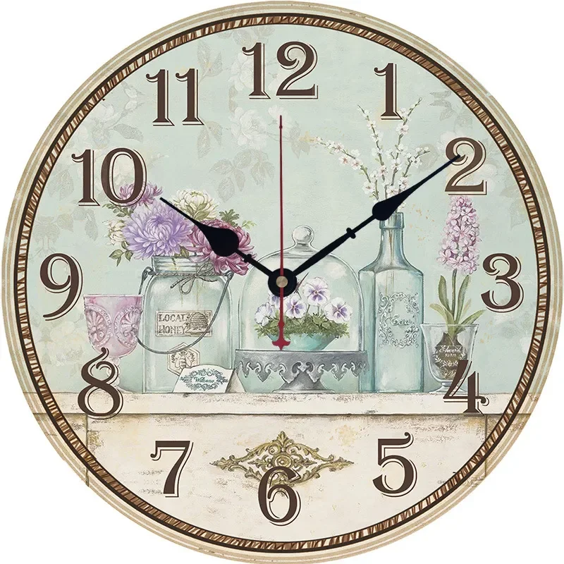 for European American Fashion Wooden Retro Wall Clock 30cm 34cm Vase Series Manufacturer Wholesale Variety Optional