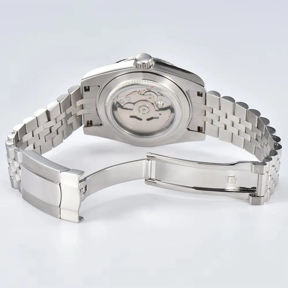 NH35 41 مللي متر ساعات رجالية عالية الجودة أجزاء فضية/ذهبية لحركة Nh34 Nh36 صندوق ساعات الياقوت مرآة لكامل الجسم