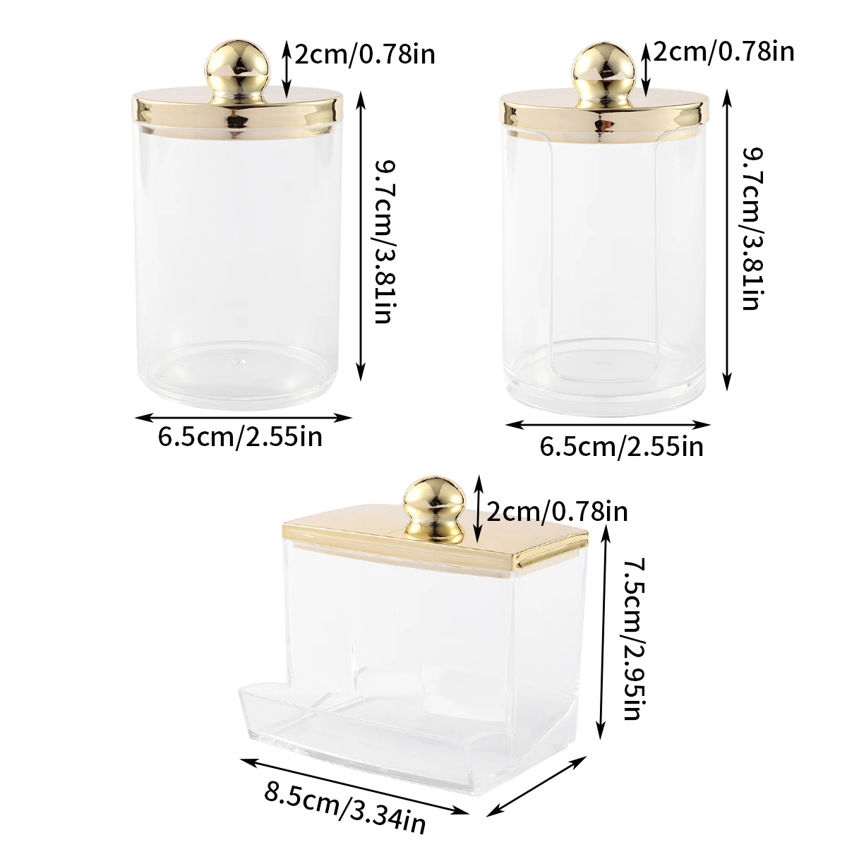 1/3 pcs Qtips Dispenser Bathroom Container with Golden Lid , 10 oz Cotton Ball Holder, Clear Plastic Apothecary Jar Organizer